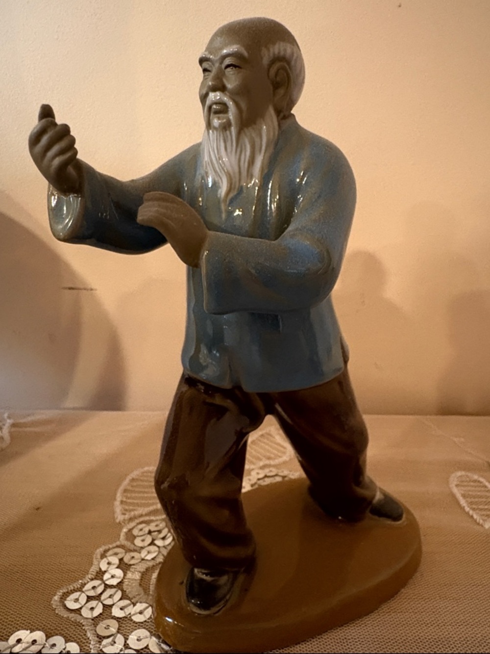 3/55$ Vintage handmade Chinese Shiwan Tai Chi Figurine Home Art Sculpture